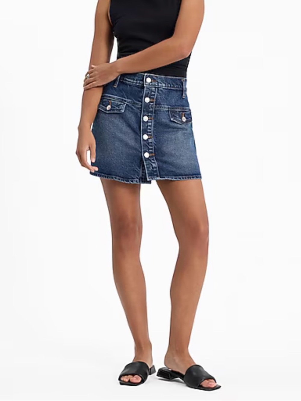 Express Denim Button-Front Mini Skirt - Blue